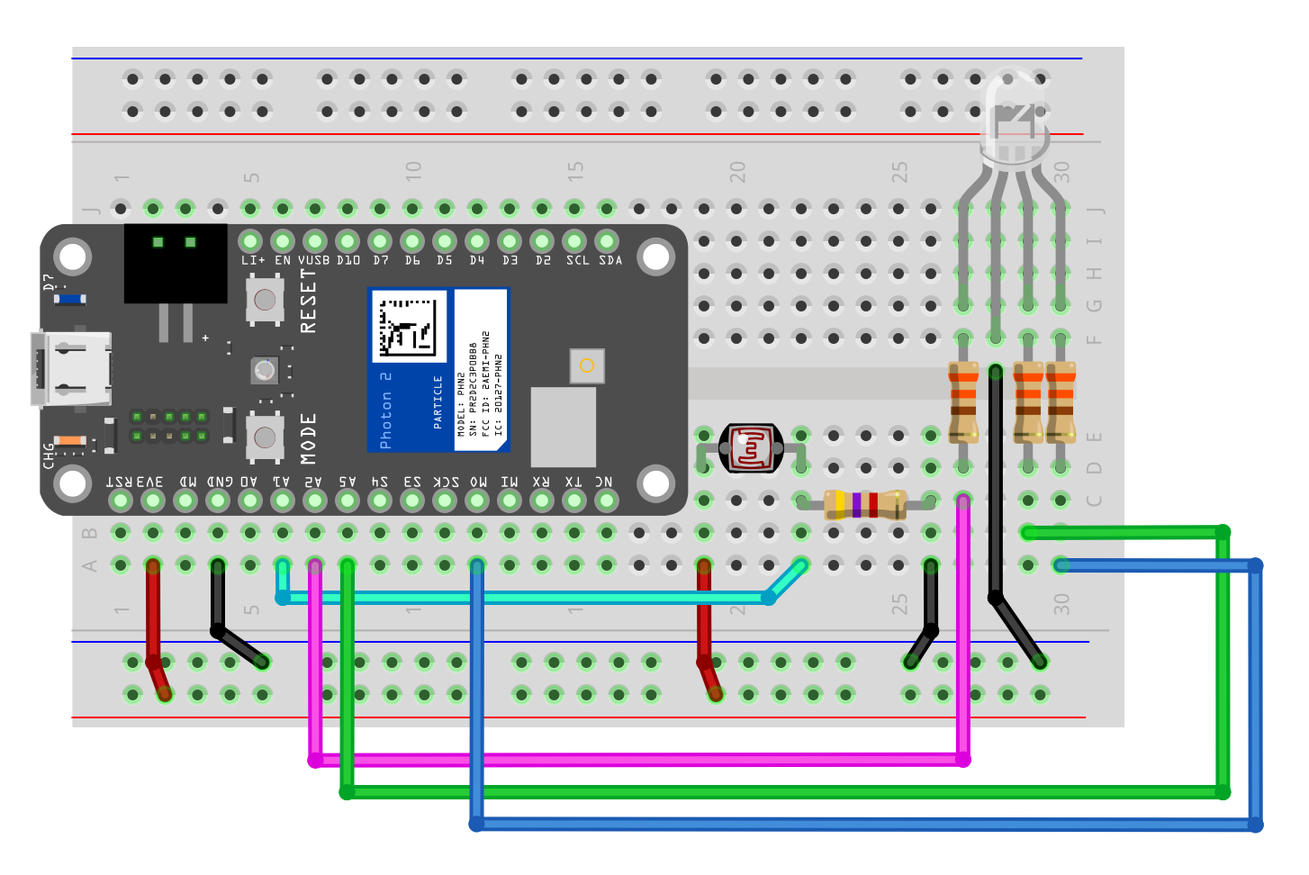 Photoresistor and RGB LED circuit